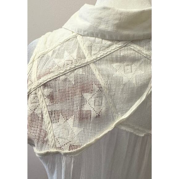 FREE PEOPLE Sleeveless Cotton Flowy Buton Down Tunic Aztec Lace Size S - Picture 4 of 5